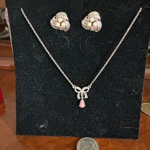 1928 Silver and Pink Earrings with Necklace Set
